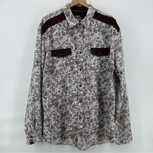 Caviar‎ Dremes Shirt Mens 2XL Western Pearl Snap Paisley Faux Suede Made in USA